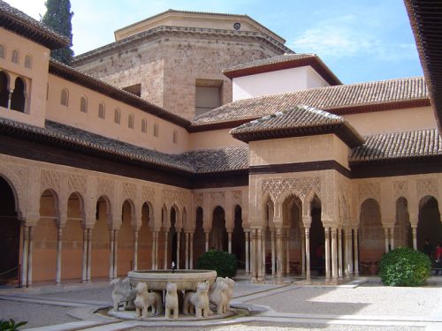 Interior Palace Pillars of La Alhambra in Granada, Spain